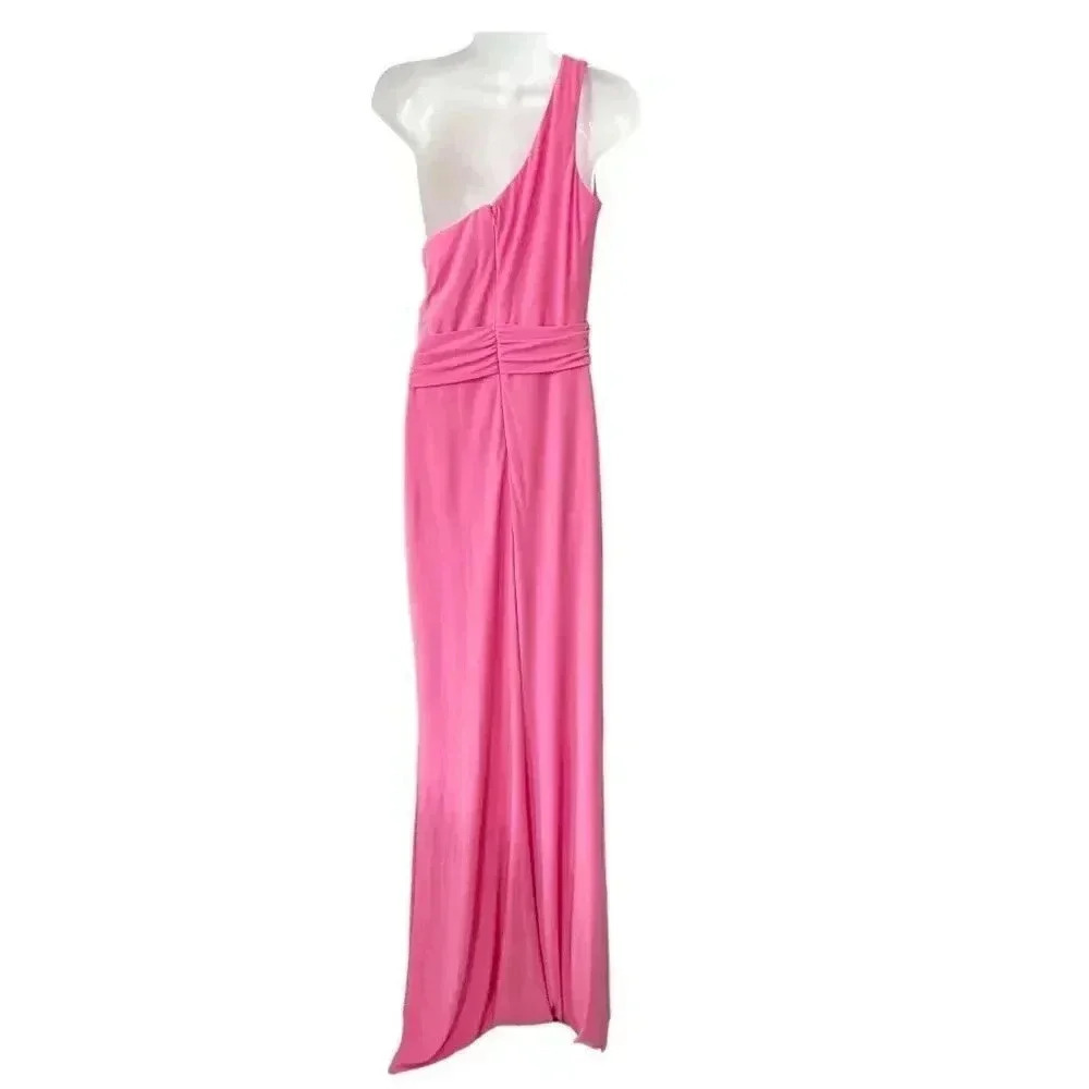 NWT Mac Duggal Jersey One Shoulder Belted Trumpet Gown Candy Pink size 6 - Picture 5 of 10